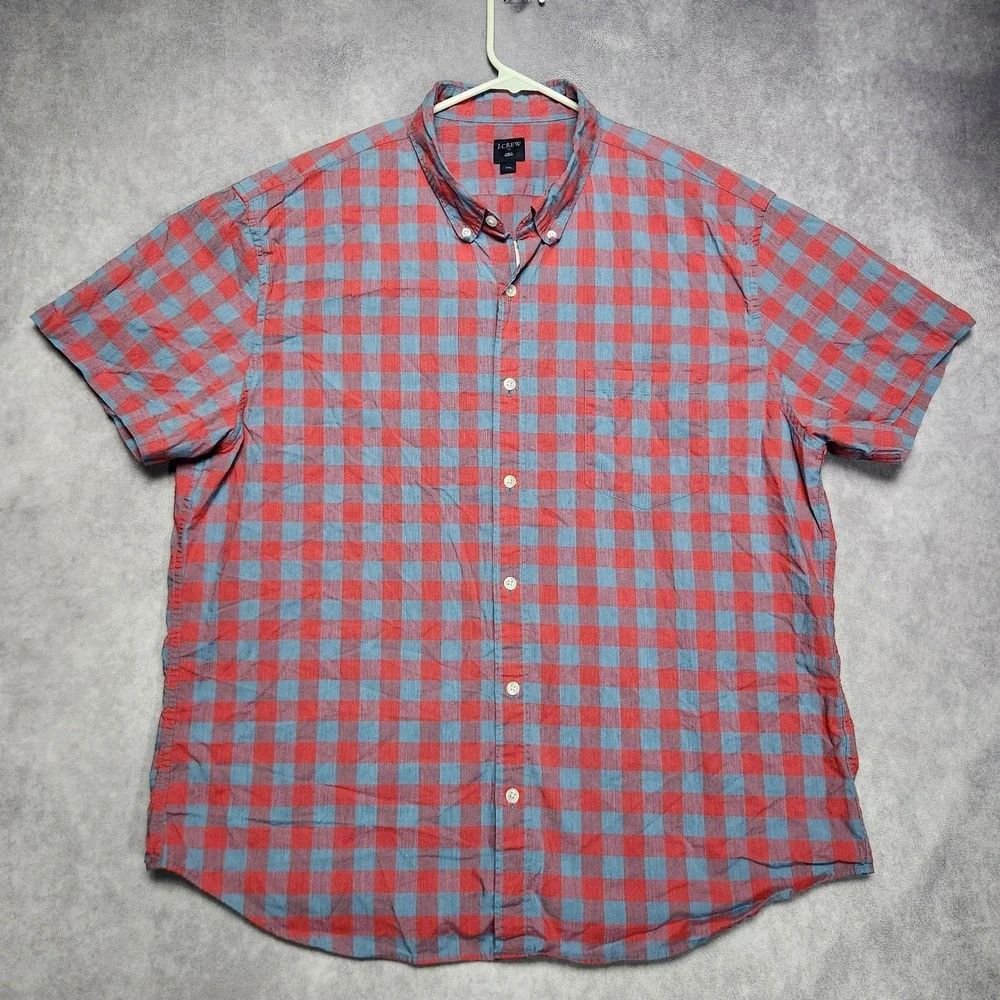 J Crew Mens XXL Red Blue Gingham Short Sleeve Button Down Shirt H4767 SP 18